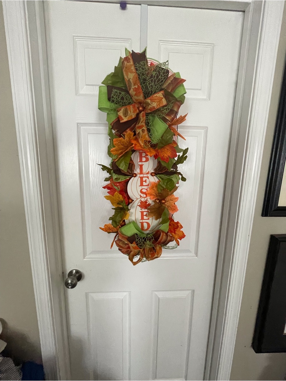 Autumn 'Blessed' Door Hanging - Green & Orange Fall Wreath